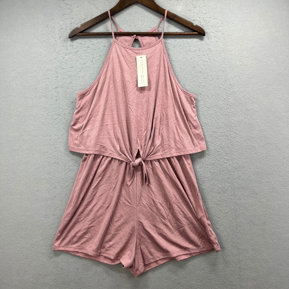 See You Monday Romper Womens XL Mauve Tie Front Halter Sleeveless Casual NEW